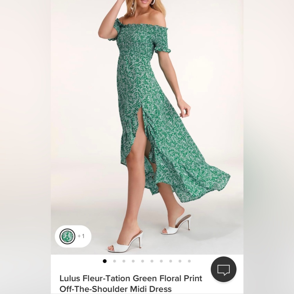 Lulu’s off the shoulder midi dress in green floral